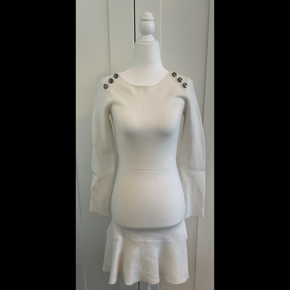 zara Knit Long Sleeve White Dress Size S